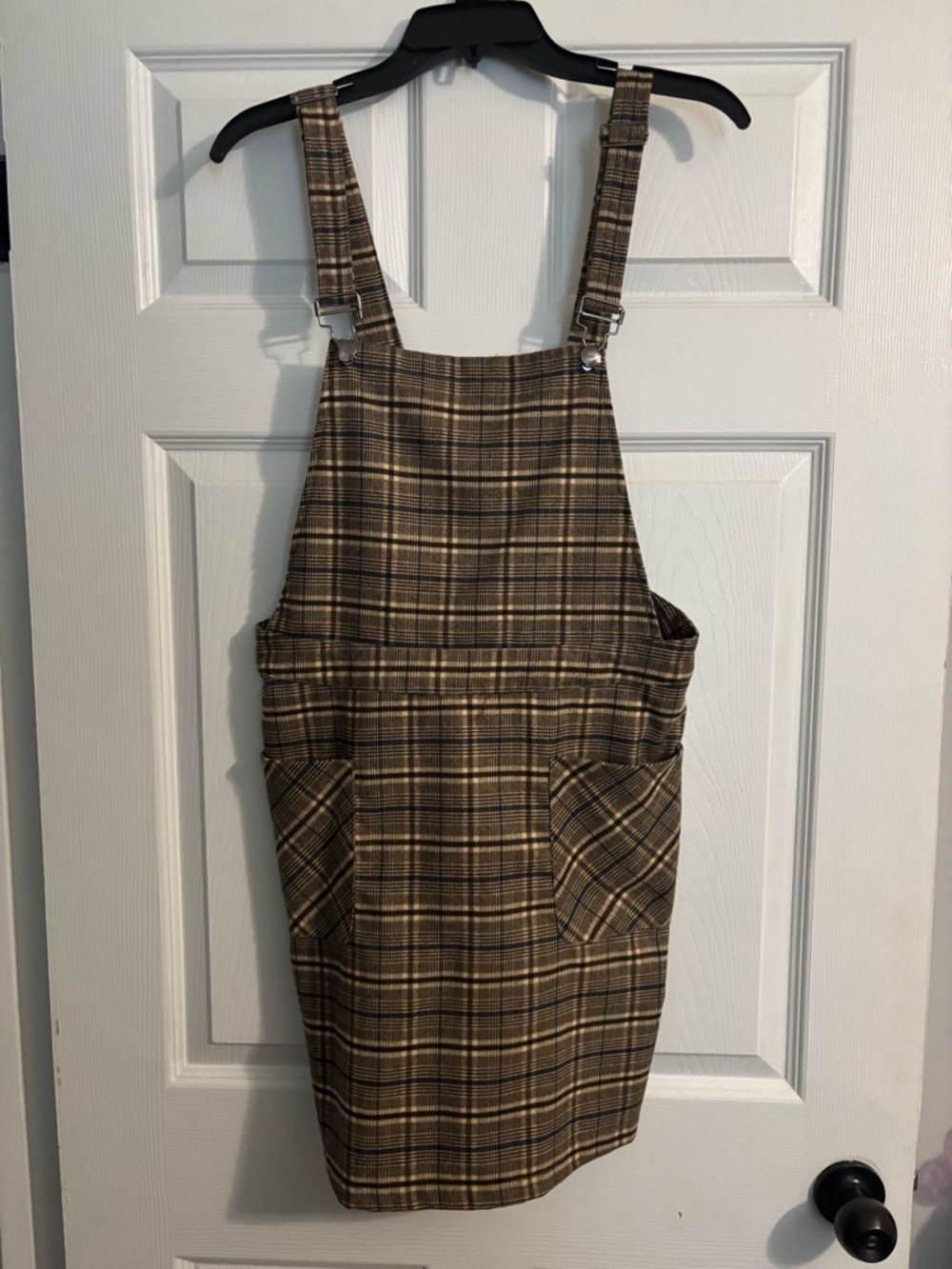 Plaid Pinafore Jumper Dress in Brown Plaid